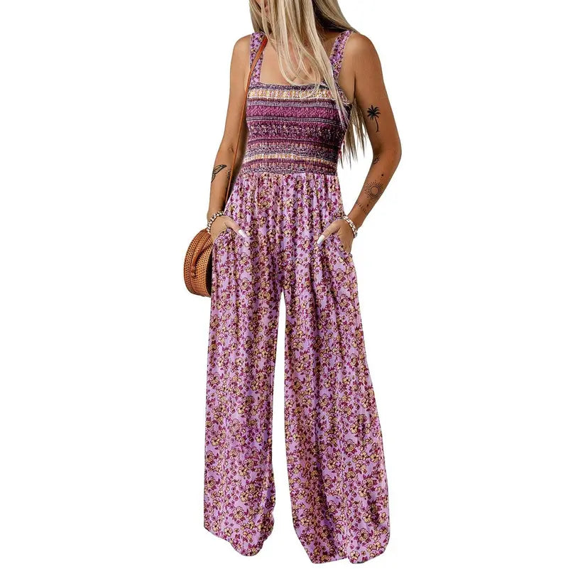 Women's Sleeveless Bohemian Jumpsuit with Pockets