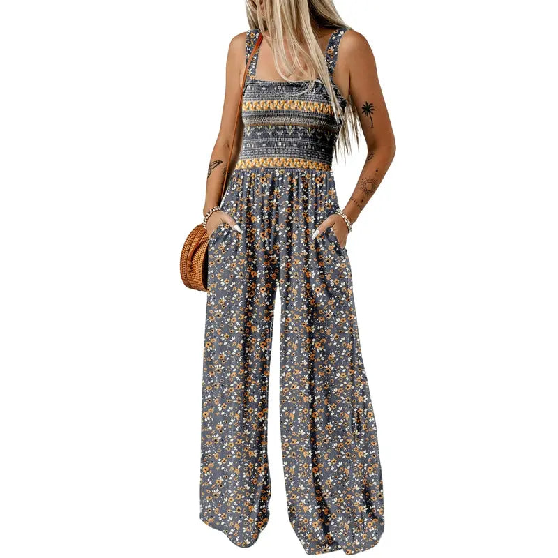 Women's Sleeveless Bohemian Jumpsuit with Pockets