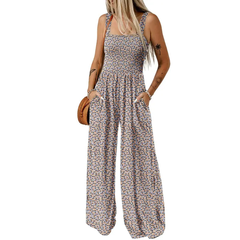 Women's Sleeveless Bohemian Jumpsuit with Pockets
