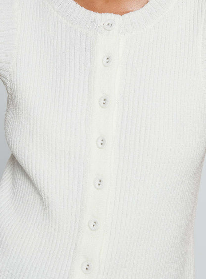 Simie Button Front Rib Top White
