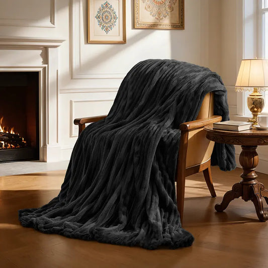 Faux Rabbit Fur Flannel Throw Blanket