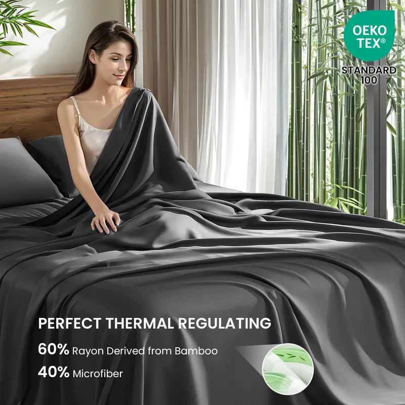 Bamboo Sheets Set 4Pc,Cooling Breathable & Hotel Luxury Super Silky Soft