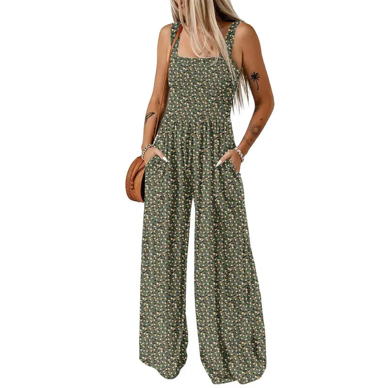 Women's Sleeveless Bohemian Jumpsuit with Pockets